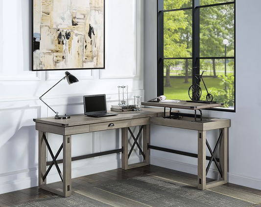 Talmar L Shape Writing Desk with Lift-Storage in Rustic Oak