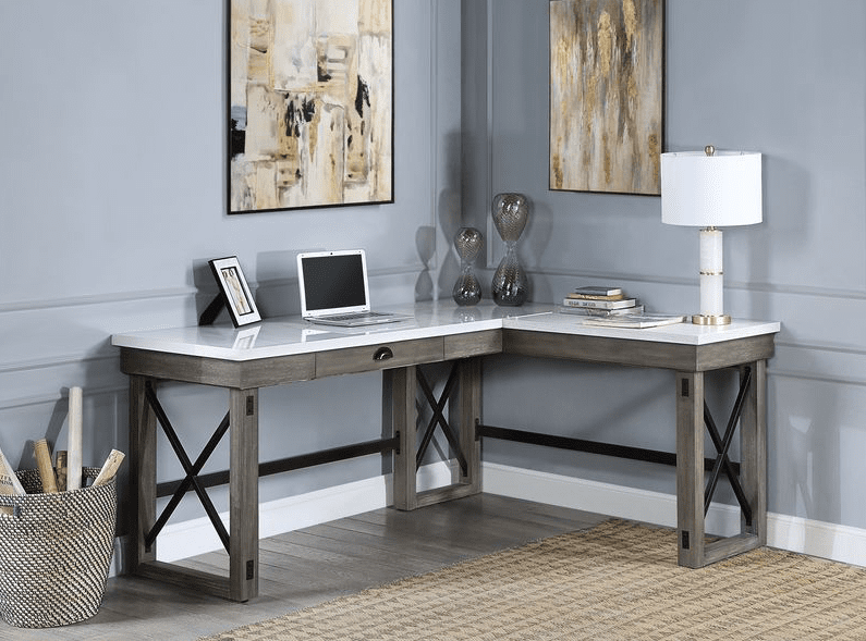 Talmar L Shape Writing Desk with Lift-Storage in Rustic Oak