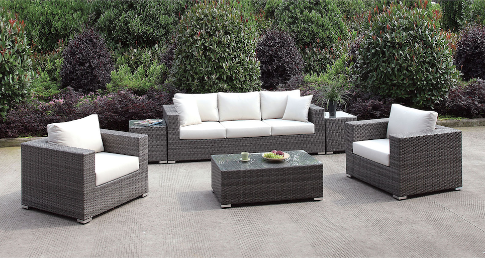 Somani 6 Piece Gray Wicker w- Ivory Cushion Patio Set