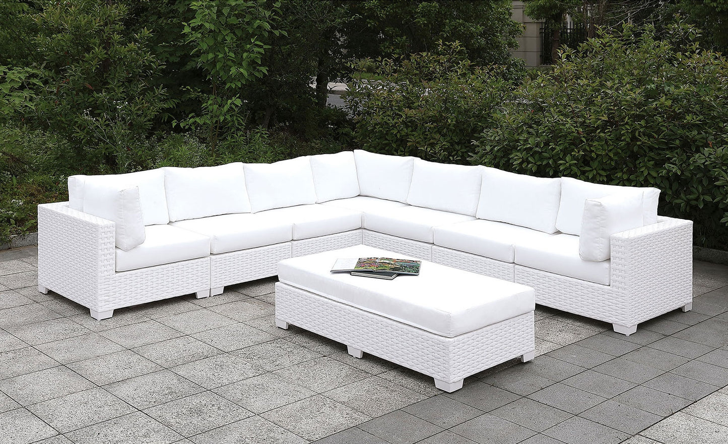 Somani II White Wicker Patio Sectional W- Bench