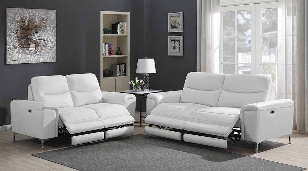 Phebe White Top Grain Leather Power Reclining Sofa & Loveseat Set