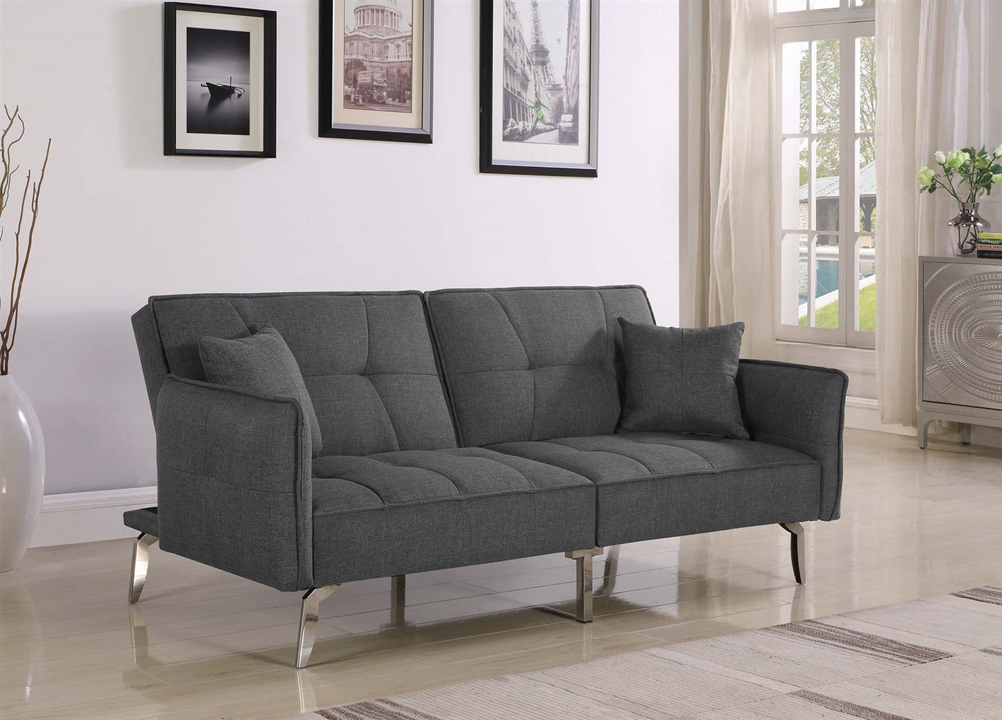 Layna Modern Gray Sofa Bed w- Chrome Legs