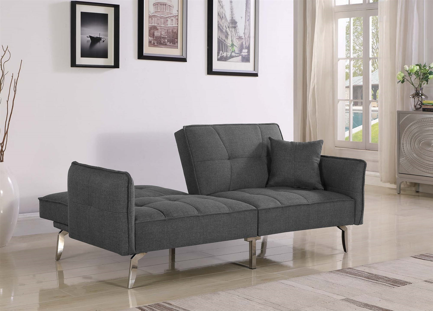 Layna Modern Gray Sofa Bed w- Chrome Legs