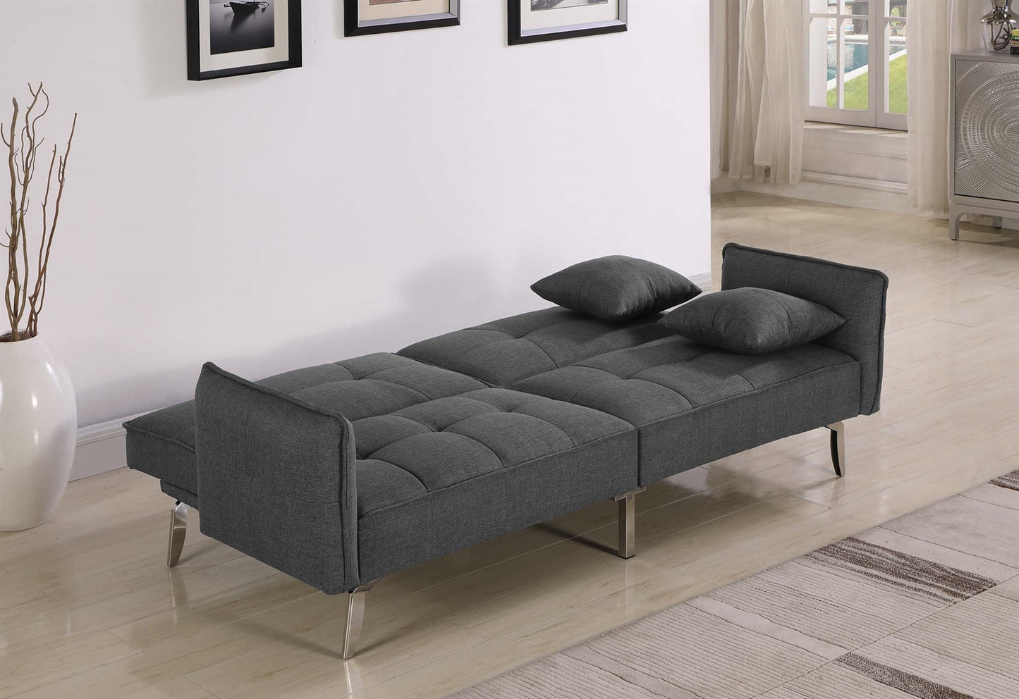 Layna Modern Gray Sofa Bed w- Chrome Legs