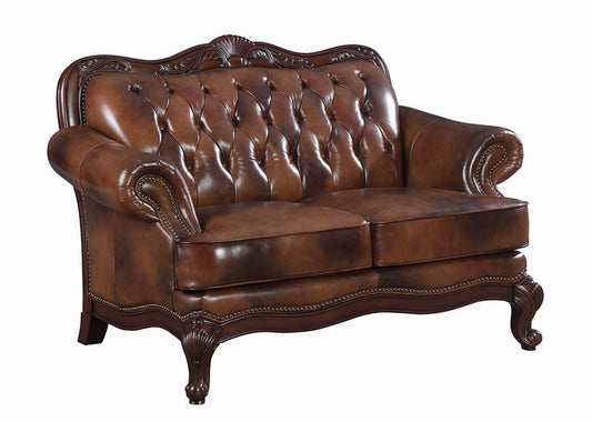 Marlo Classic Rolled Arm Loveseat in 100% Top Grain Leather