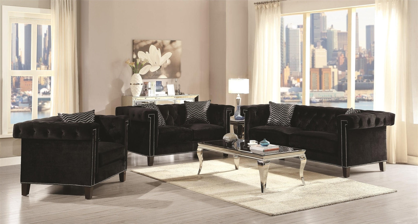 Avenleigh Black Velvet Tufted Loveseat