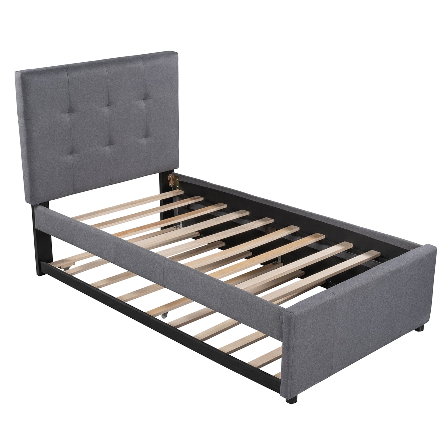 Linen Upholstered Platform Bed With Headboard and Trundle, Full