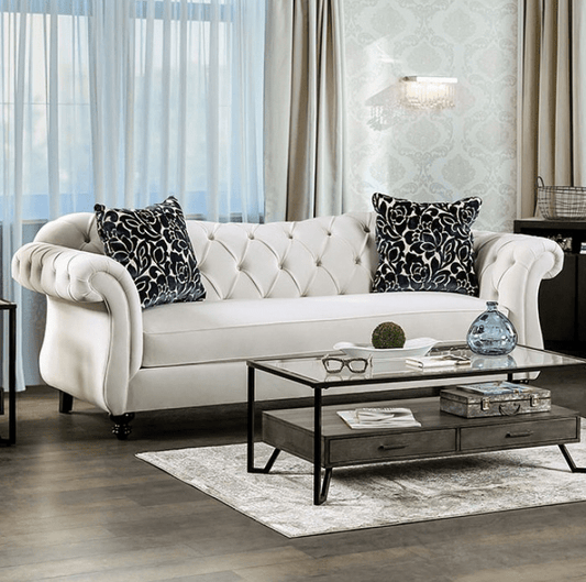 Antoinette Premium White Velvet Chesterfield Sofa