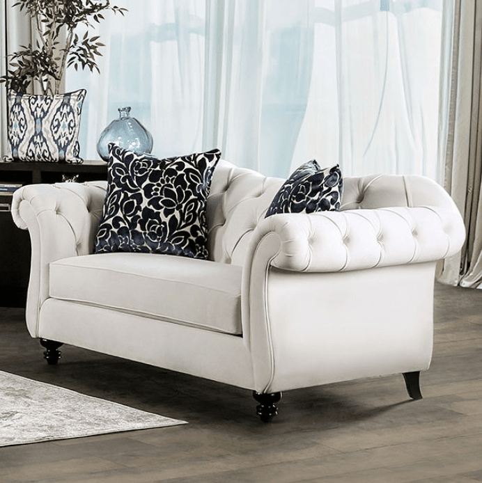 Antoinette Premium White Velvet Chesterfield Sofa