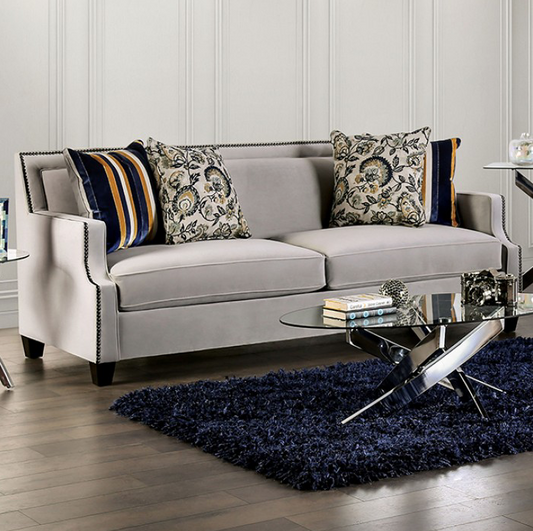 Montecelio Transitional Light Gray Velvet Sofa - Furniture of America SM2270