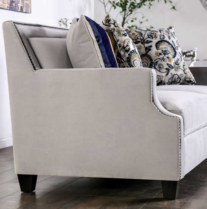 Montecelio Transitional Light Gray Velvet Sofa - Furniture of America SM2270