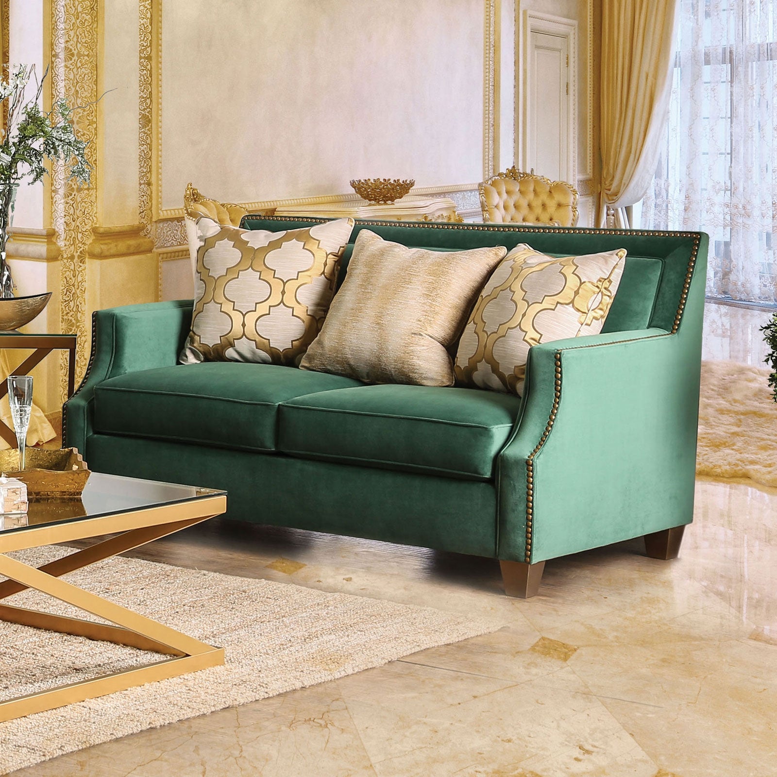 Verdante Emerald Green Microfiber Upholstered Loveseat