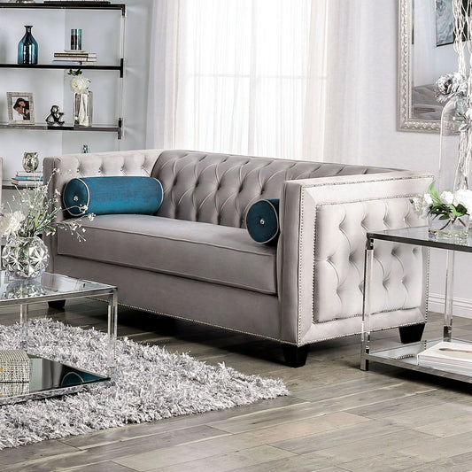 Silvan Warm Gray Tufted Velvet Loveseat