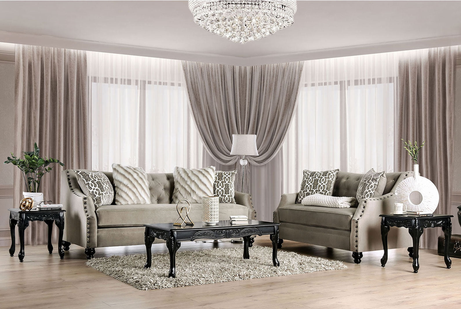 Ezrin Transitional Style Light Brown Small Weave Chenille Sofa