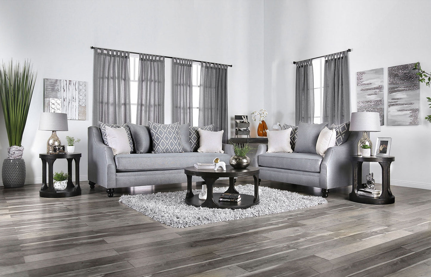 Nefyn Transitional Light Grey Upholstered Sofa & Loveseat Set - Furniture of America SM2670