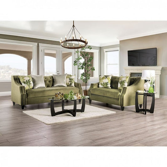 Kaye Transitional Sofa & Loveseat in Olive Green