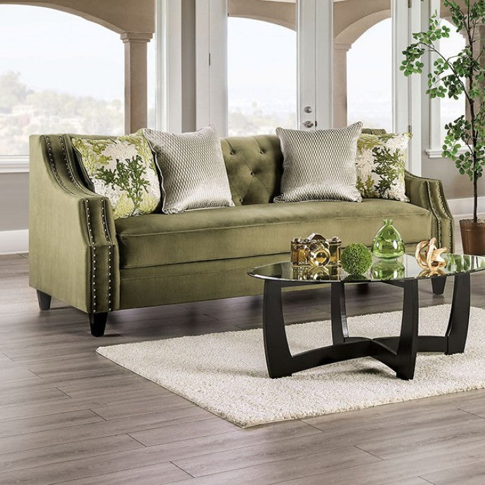 Kaye Transitional Sofa & Loveseat in Olive Green