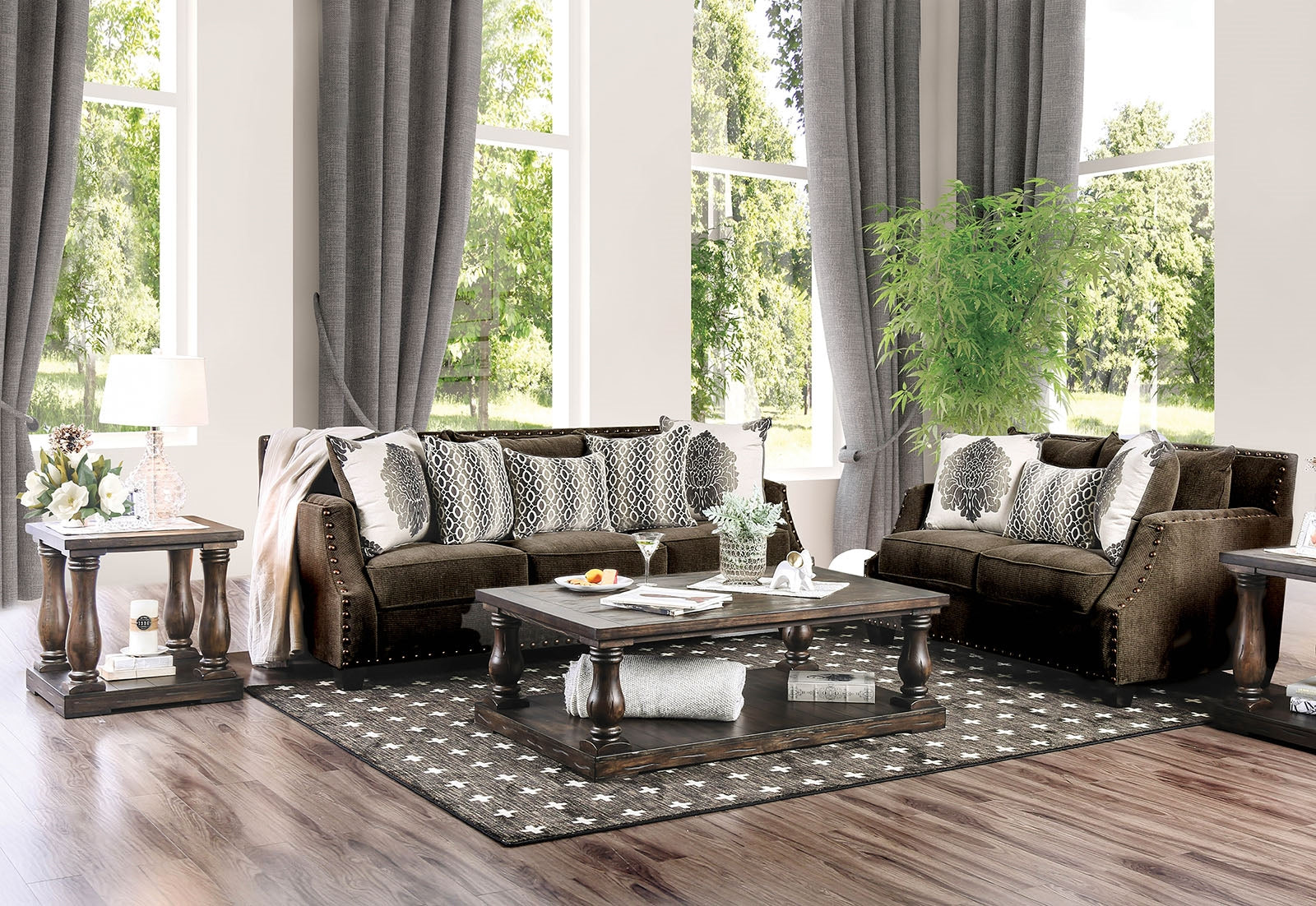 Cornelia Transitional Brown Linen Sofa & Loveseat Set