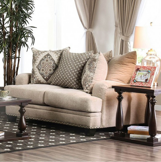 Jaylinn Transitional Style Light Brown Upholstered Loveseat