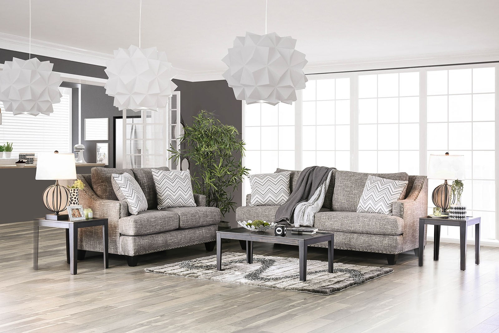 Erika Contemporary Gray Upholstered Sofa & Loveseat Set