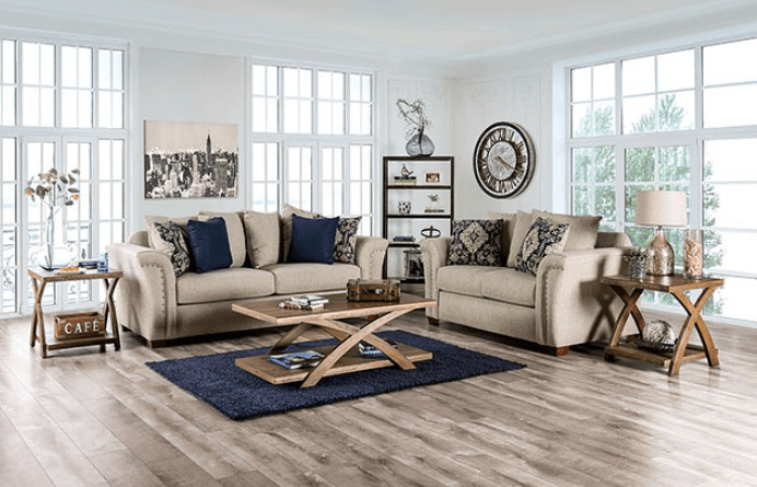 Belsize Transitional Beige Linen Sofa Set - Furniture of America