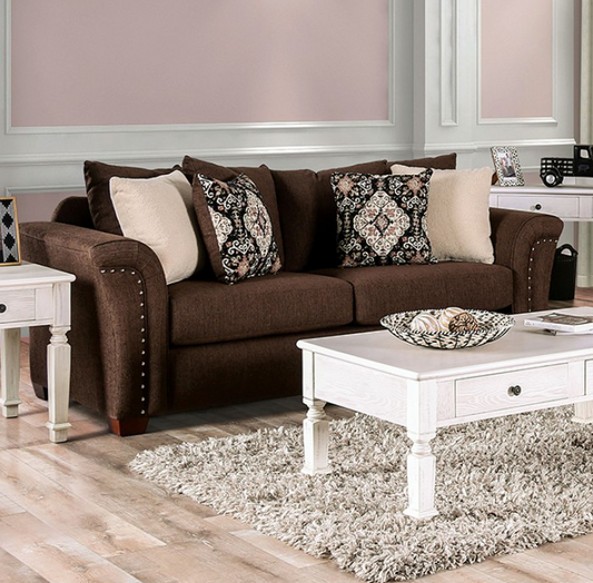 Belsize Transitional Chocolate Linen Sofa - Furniture of America