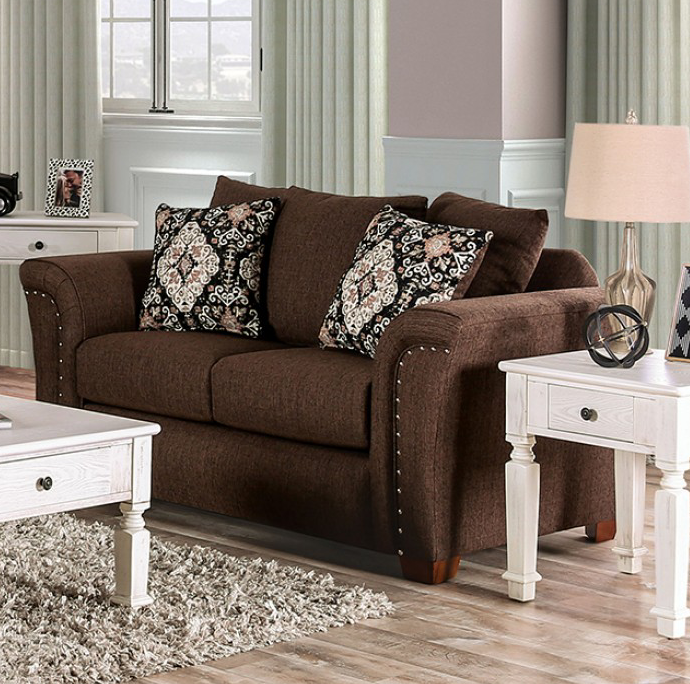 Belsize Transitional Chocolate Linen Sofa - Furniture of America