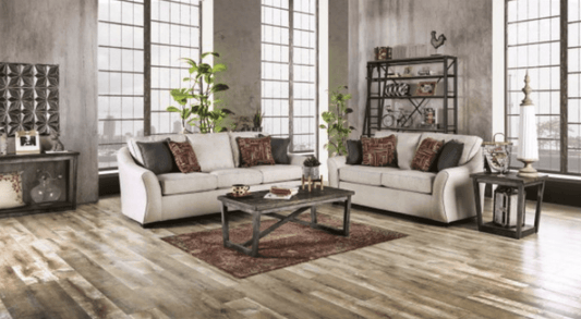 Jarrow Modern Upholstered Sofa & Loveseat Set in Ivory