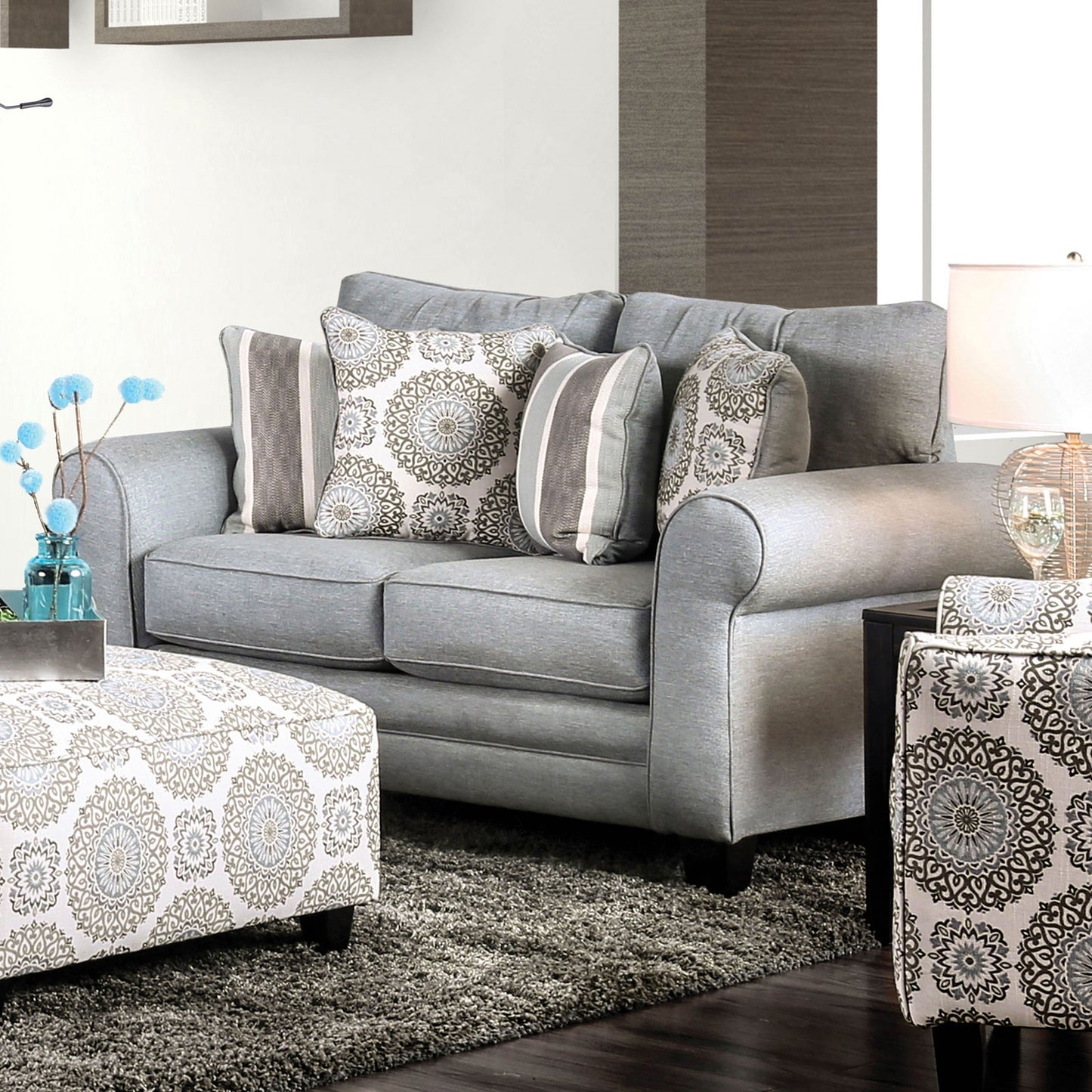 Misty Transitional Revolution Fabric Upholstered Loveseat