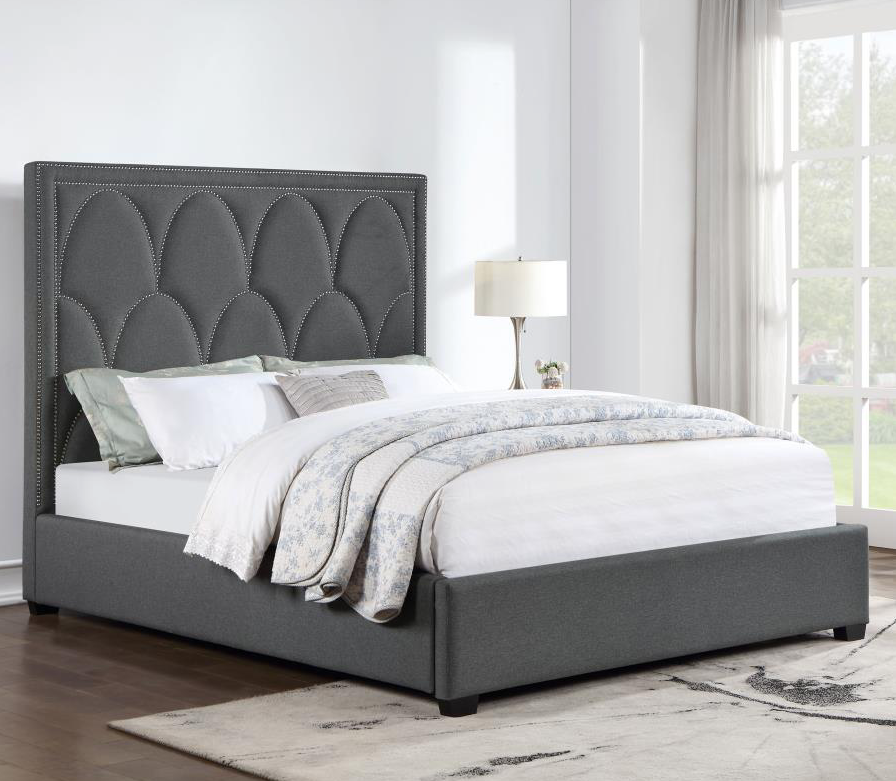 Bowfield Charcoal Upholstered Bed with Nailhead Trim - Coaster 315900 ...