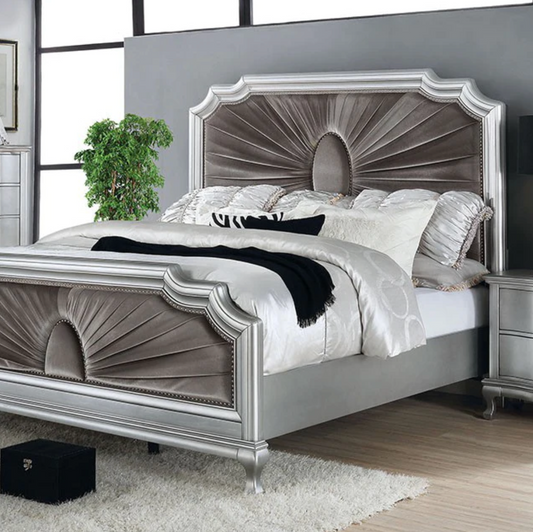 Aalok Glam Style King Bed in Warm Gray