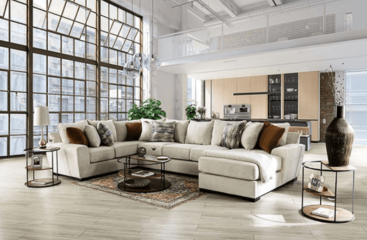 Rusborough Transitional Beige Linen U-Shape Sectional