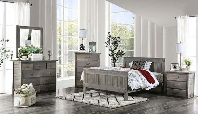 Rockwall Solid Wood Plank Style Full Bed in Weathered Grey