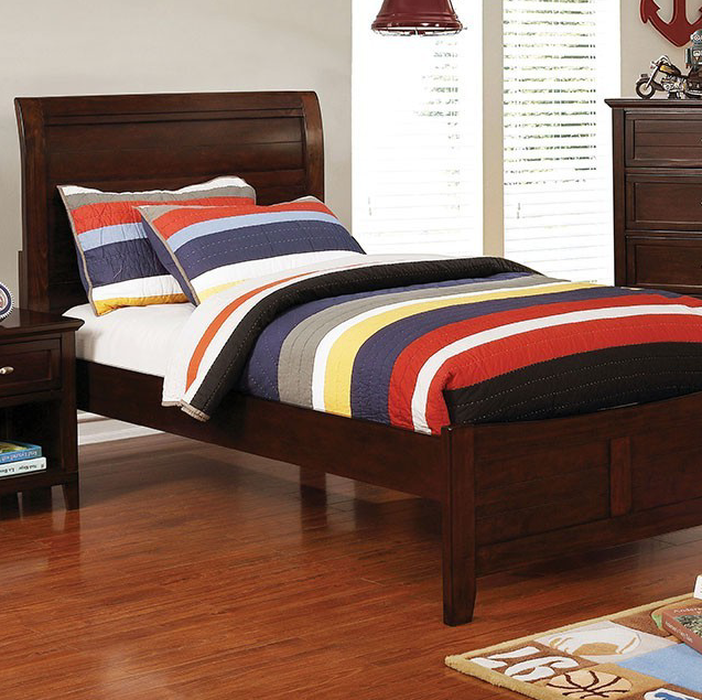 Brogan Transitional Youth Panel Bed in Brown Cherry