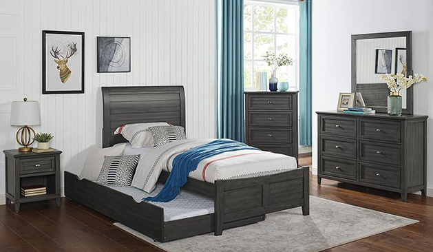 Brogan Transitional Youth Panel Bed in Grey