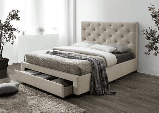 Sybella Upholstered Storage Bed in Beige