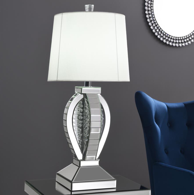 Table Lamp with Drum Shade White and Mirror