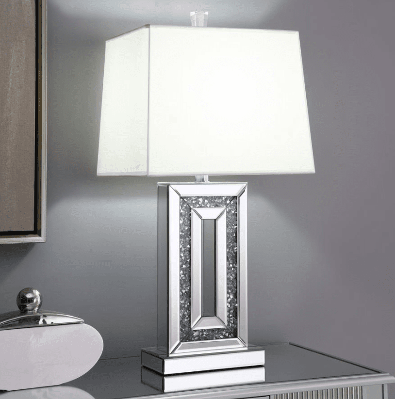 Table Lamp with Square Shade White and Mirror