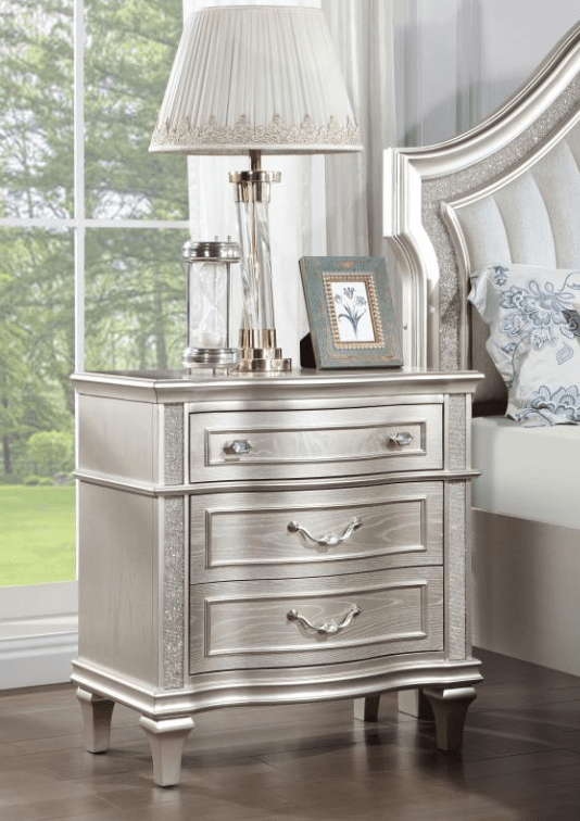 Quinn 3 Drawer Glam Nightstand with USB Charging