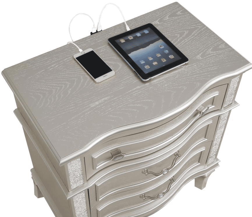 Quinn 3 Drawer Glam Nightstand with USB Charging