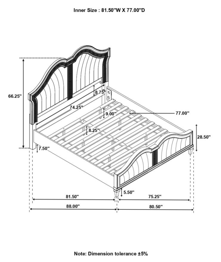 Quinn Collection King Size Glam Bed in Silver Oak