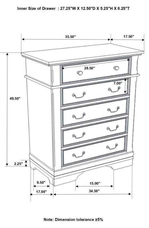 Manchester 5-drawer Chest Wheat