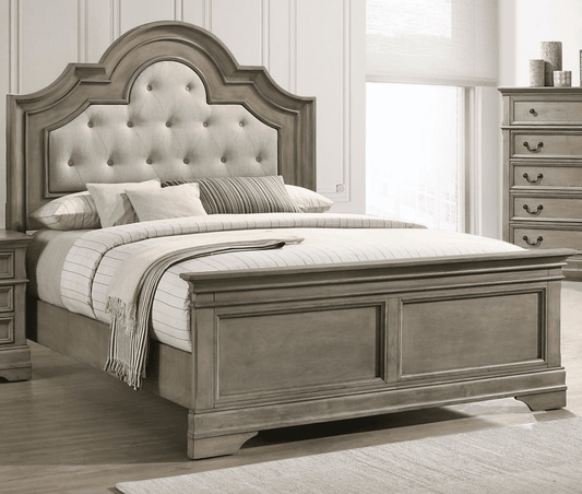 Manchester Bed with Upholstered Arched Headboard Beige and Wheat