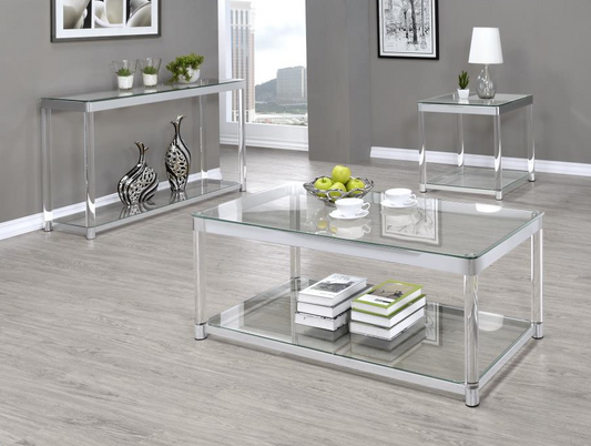 Anne Coffee Table with Lower Shelf Chrome and Clear