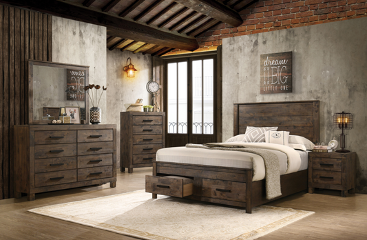 Woodmont 4-Piece Platform Storage Bedroom Set Rustic Golden Brown