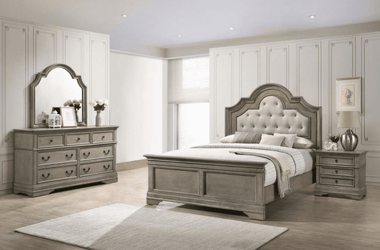 Manchester 5-Piece Bedroom Set With Upholstered Arched Headboard Wheat