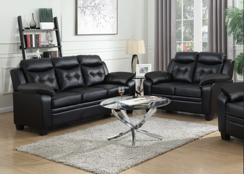 Finley Black Tufted Leatherette Sofa & Loveseat Set