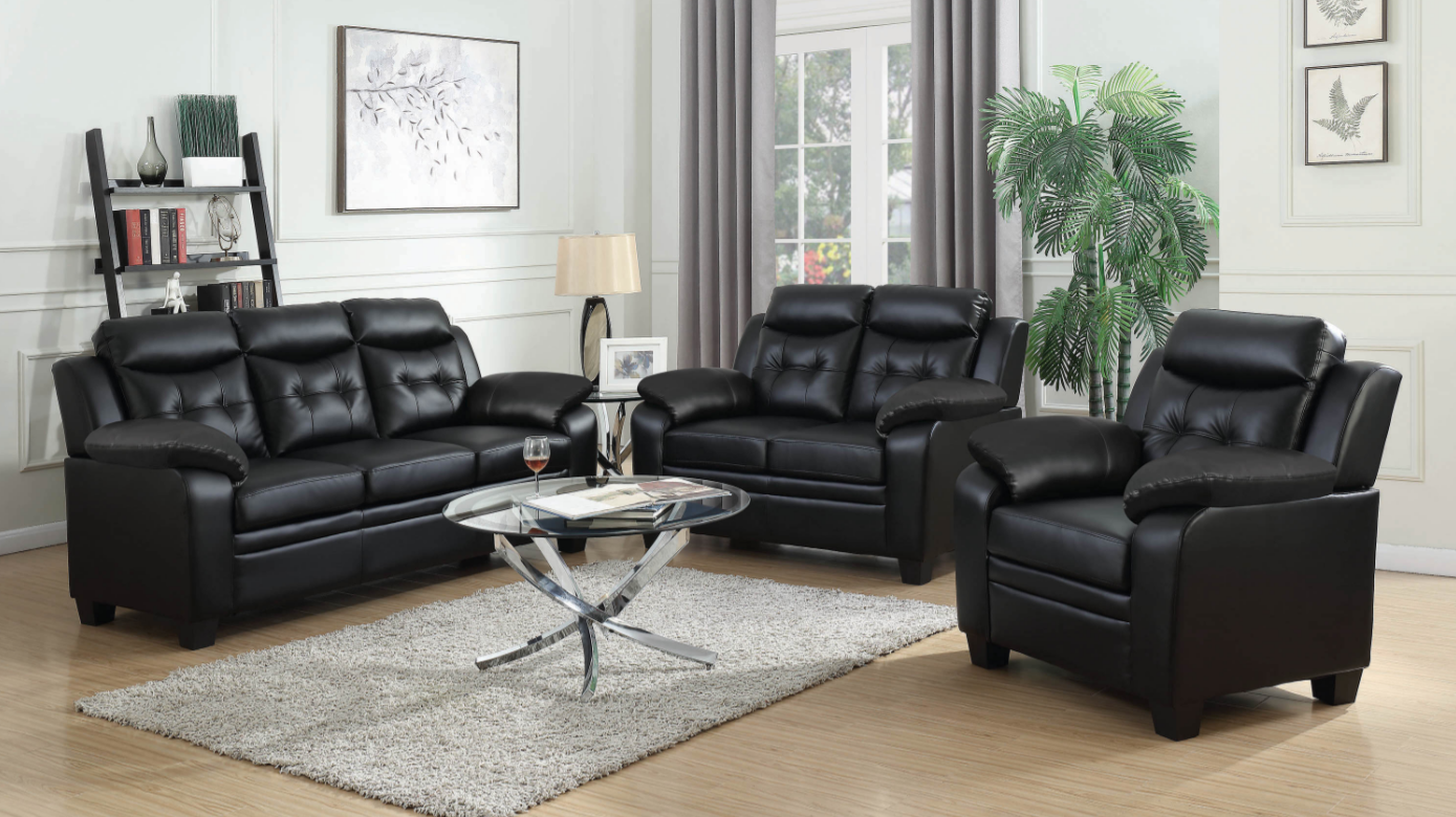 Finley Black Tufted Leatherette Sofa & Loveseat Set