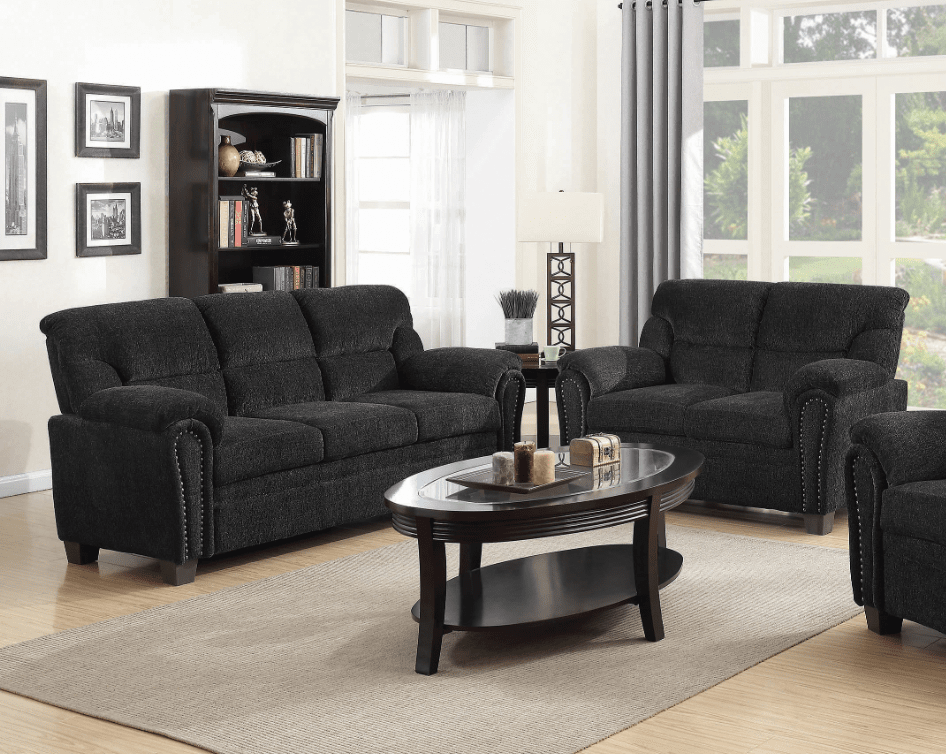 Clemintine Upholstered Sofa & Loveseat With Nailhead Trim Graphite