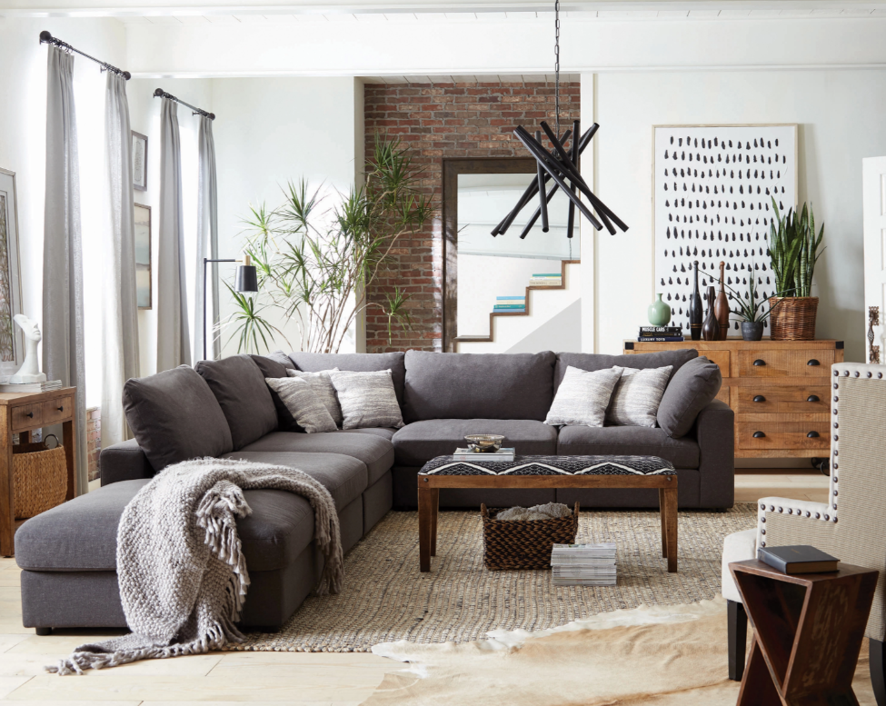 Serene Gray Linen 6-Piece Modular Sectional w- Feather Down Seating